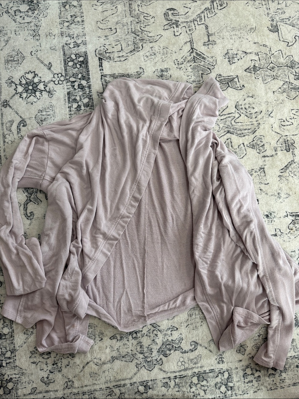 Light Mauve Open Front Hooded Cardigan